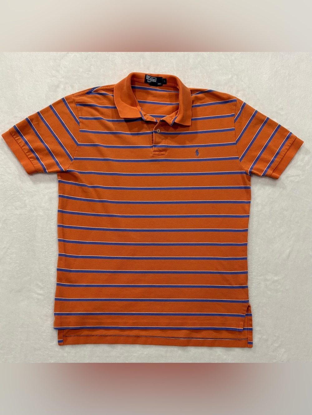 Polo Ralph Lauren Orange + Blue & White Striped Polo Shirt Men's Size L